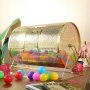 VEVOR Raffle Drum, 14.8 x Ø21.26 inch Brass Plated Raffle Ticket Spinning Cage, Holds 10000 Tickets or 300 Ping Pong Balls, Metal Lottery Spinning Drawing with Wooden Turning Handle, for Bingo Ballot