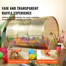 VEVOR Raffle Drum,Holds 10000 Tickets or 300 Ping Pong Balls, Metal Lottery Spinning Drawing with Wooden Turning Handle, 14.8 x Ø21.26 inch Brass Plated Raffle Ticket Spinning Cage, for Bingo Ballot