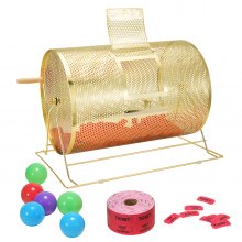 Tombolový buben VEVOR, 14,8 x Ø 21,26 palce mosazná klec pro otáčení lístků, pojme 10 000 lístků nebo 300 pingpongových míčků, kovový losovací nákres s dřevěnou otočnou rukojetí, pro bingo