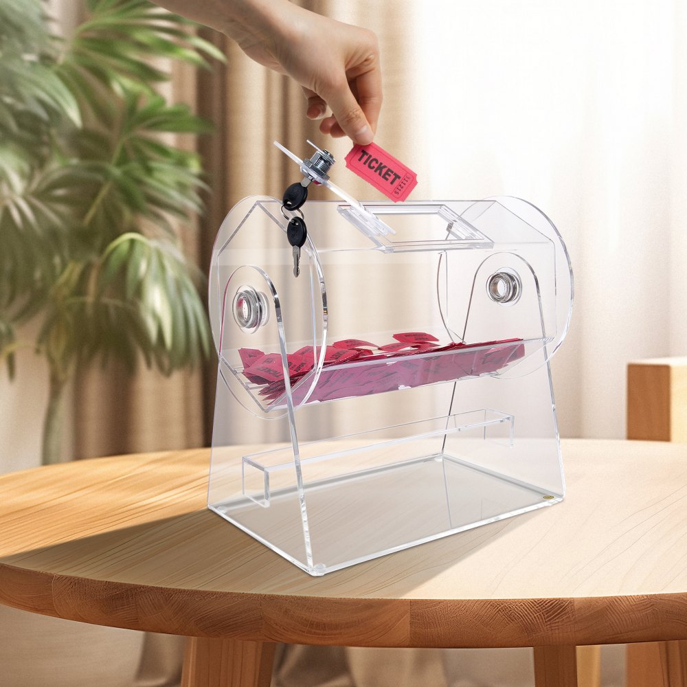 VEVOR Acrylic Raffle Drum, Holds 2500 Tickets or 100 Raffle Balls, Professional Raffle Ticket Spinning Cage with 2 Keys, Transparent Lottery Spinning Drawing, Raffle Ticket Box for Lottery Games Bingo