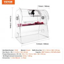 VEVOR Acrylic Raffle Drum, Professional Raffle Ticket Spinning Cage with 2 Keys, Transparent Lottery Spinning Drawing, Holds 2500 Tickets or 100 Raffle Balls,Raffle Ticket Box for Lottery Games Bingo