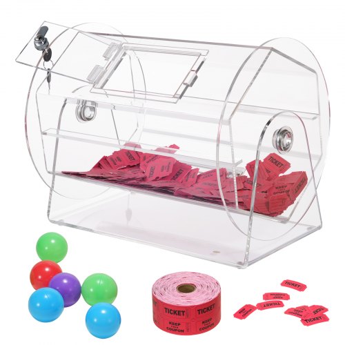 VEVOR Acrylic Raffle Drum,Professional Raffle Ticket Spinning Cage with 2 Keys, Transparent Lottery Spinning Drawing, Holds 5000 Tickets or 200 Raffle Balls, Raffle Ticket Box for Lottery Games Bingo