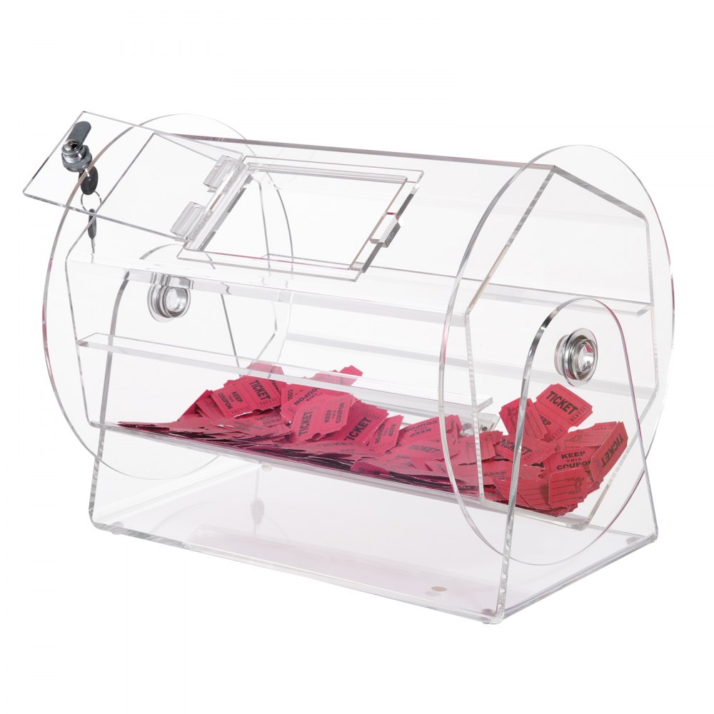 VEVOR Acrylic Raffle Drum, Holds 5000 Tickets or 200 Raffle Balls, Professional Raffle Ticket Spinning Cage with 2 Keys, Transparent Lottery Spinning Drawing, Raffle Ticket Box for Lottery Games Bingo