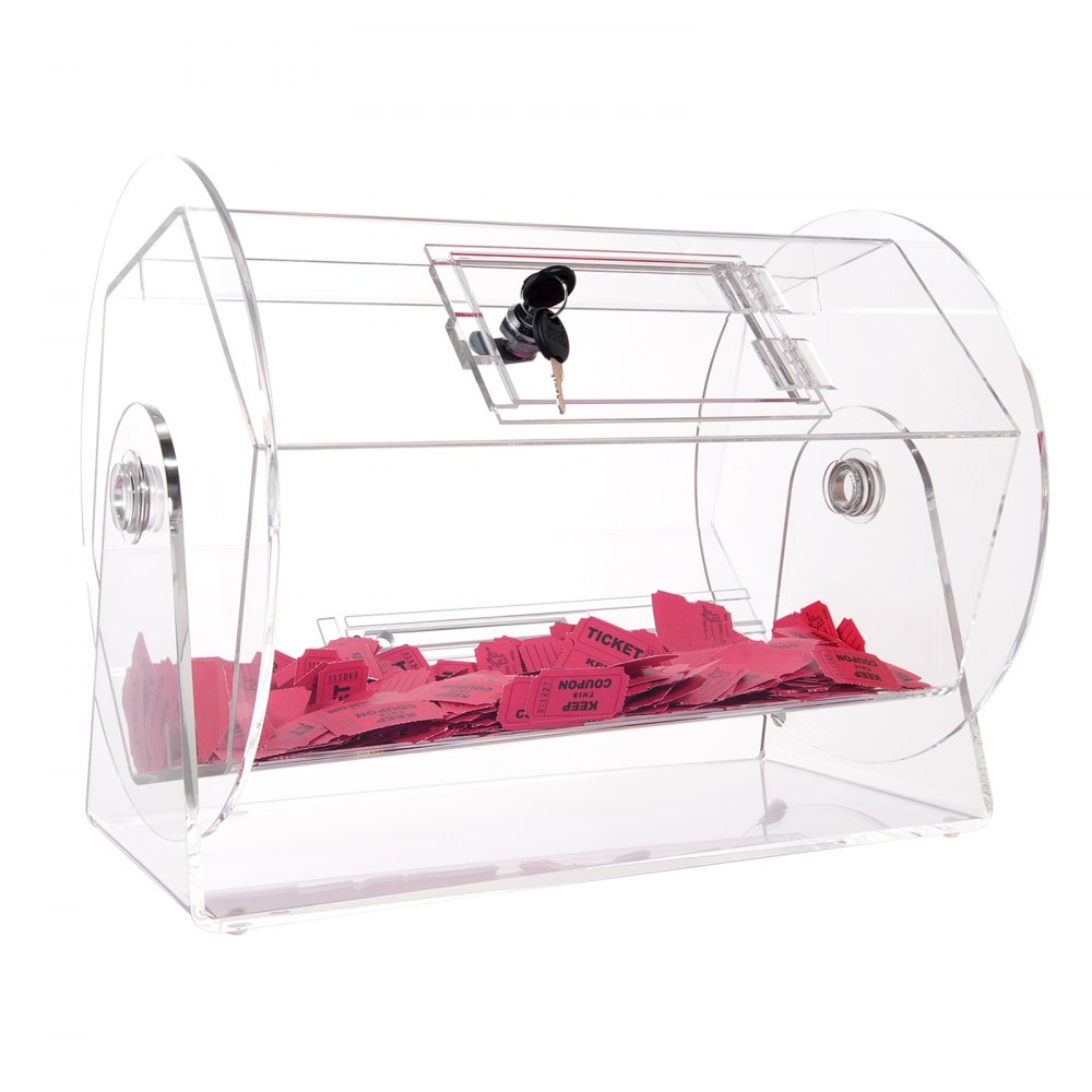VEVOR Acrylic Raffle Drum, Holds 5000 Tickets or 200 Raffle Balls, Professional Raffle Ticket Spinning Cage with 2 Keys, Transparent Lottery Spinning Drawing, Raffle Ticket Box for Lottery Games Bingo