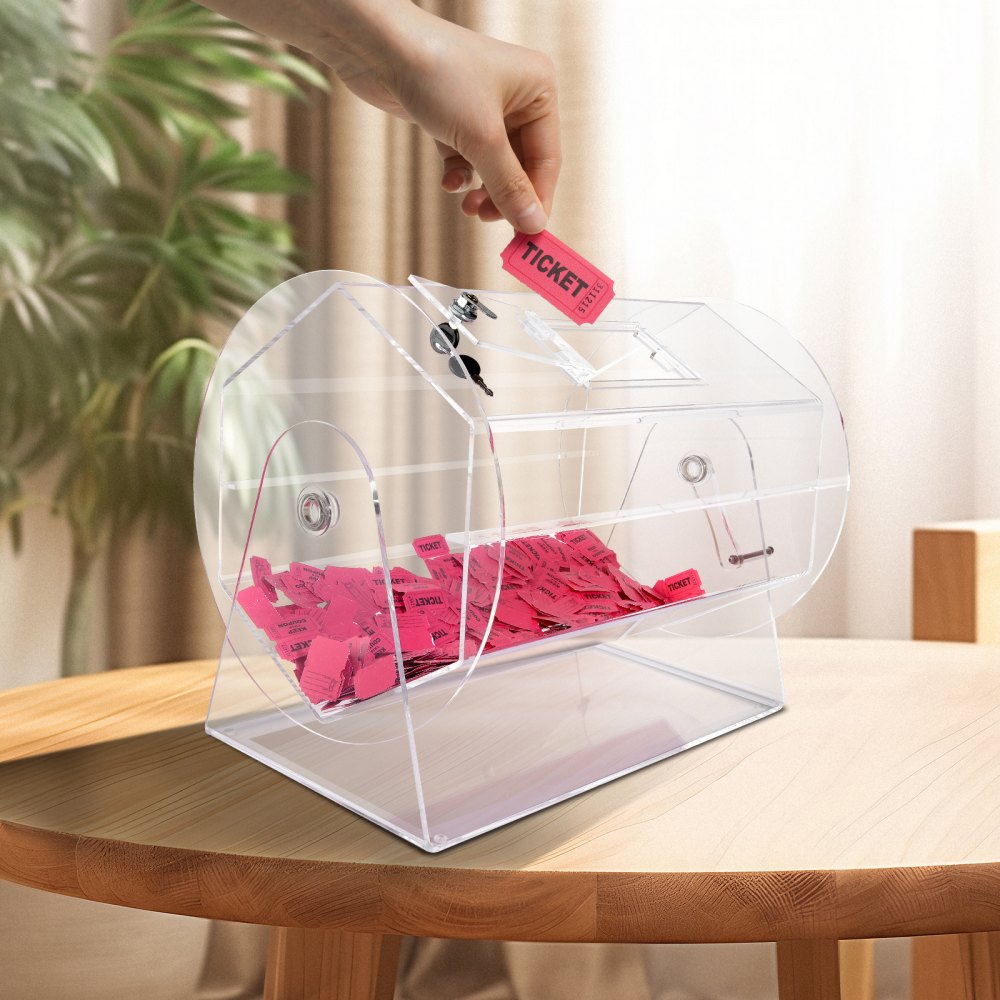 VEVOR Acrylic Raffle Drum, Holds 10000 Tickets or 300 Raffle Balls, Professional Raffle Ticket Spinning Cage with 2 Keys, Transparent Lottery Spinning Drawing, Raffle Ticket Box for Lottery Games Bing