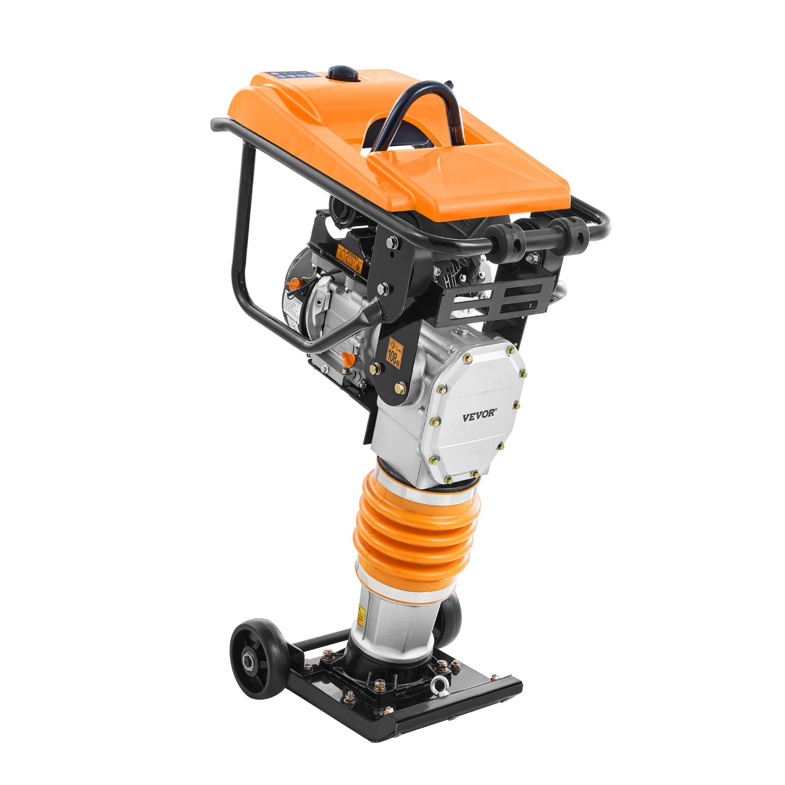 VEVOR Jumping Jack Compactor, 6.5 HP Vibratory Rammer Fuel-Powered 196 cc Engine Tamper, 3600 lbs Impact Force, 26" Max Compaction Depth, for Soil, Gravel, Footings, Concrete Slabs, and Foundations