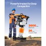 VEVOR Jumping Jack Compactor, 6.5 HP Vibratory Rammer Fuel-Powered 196 cc Engine Tamper, 3600 lbs Impact Force, 26" Max Compaction Depth, Four-Spring, for Soil, Gravel, Concrete Slabs, Foundations