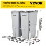 VEVOR Pull-Out Trash Can, 43Qt Double Bins, Under Mount Waste Container with Soft-Close Slides, 176 lbs Load Capacity & Door-Mounted Brackets, Garbage Recycling Bin with Lids for Kitchen Cabinet, Grey