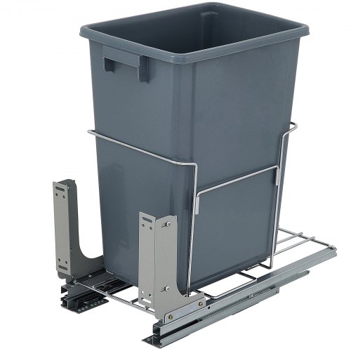 VEVOR Pull-Out Trash Can, 37Qt Single Bin, Under Mount Kitchen Waste Container with Soft-Close Slides, 33 lbs Load Capacity & Door-Mounted Brackets, Garbage Recycling Bin for Kitchen Cabinet, Grey