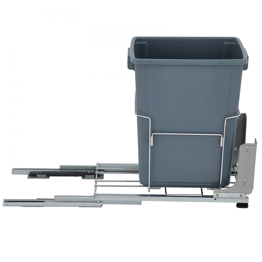 VEVOR Pull-Out Trash Can, 37Qt Single Bin, Under Mount Kitchen Waste Container with Soft-Close Slides, 33 lbs Load Capacity & Door-Mounted Brackets, Garbage Recycling Bin for Kitchen Cabinet, Grey