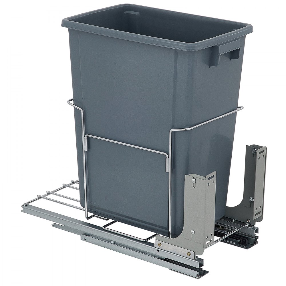 VEVOR Pull-Out Trash Can, 37Qt Single Bin, Under Mount Kitchen Waste Container with Soft-Close Slides, 33 lbs Load Capacity & Door-Mounted Brackets, Garbage Recycling Bin for Kitchen Cabinet, Grey