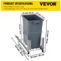 VEVOR Pull-Out Trash Can, 37Qt Single Bin, Under Mount Kitchen Waste Container with Soft-Close Slides, 33 lbs Load Capacity & Door-Mounted Brackets, Garbage Recycling Bin for Kitchen Cabinet, Grey