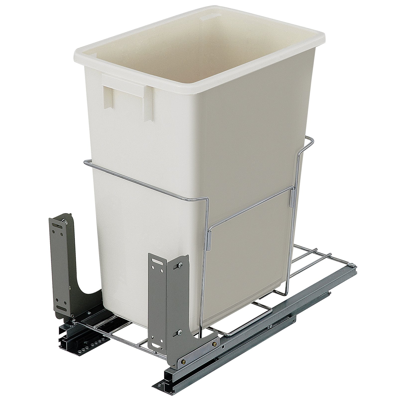 VEVOR Pull-Out Trash Can, 37Qt Single Bin, Under Mount Kitchen Waste Container with Soft-Close Slides, 33 lbs Load Capacity & Door-Mounted Brackets, Garbage Recycling Bin for Kitchen Cabinet, White