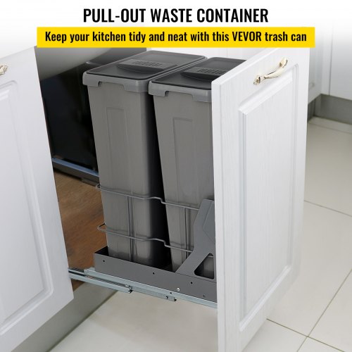 VEVOR Pull-Out Trash Can 35Lx2 Double Bins Under Mount Kitchen Waste Container with Slide and Door Mounting Kit 110 lbs Load Capacity Heavy Duty