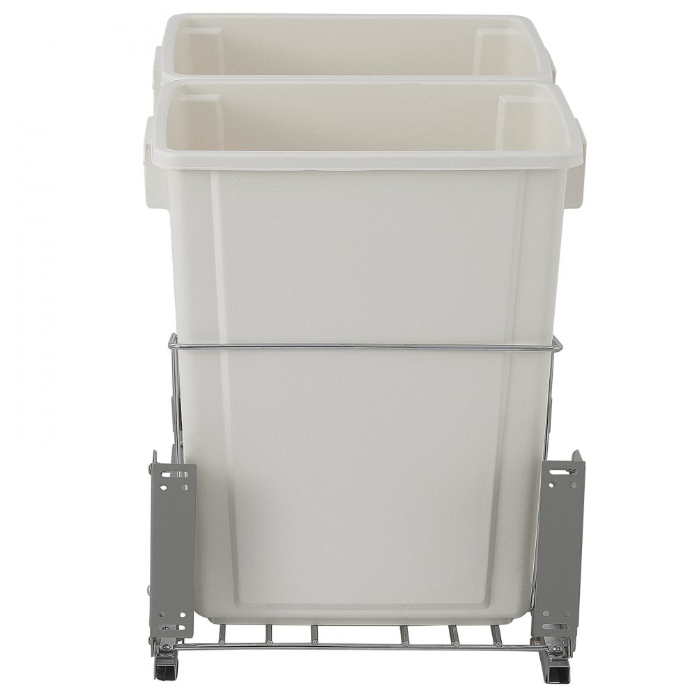 VEVOR Pull-Out Trash Can, 37Qt Double Bins, Under Mount Kitchen Waste Container with Soft-Close Slides, 44 lbs Load Capacity & Door-Mounted Brackets, Garbage Recycling Bin for Kitchen Cabinet, White