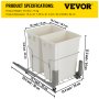 VEVOR Pullout Waste Container Kitchen Trash Can 37Qt Double w/ Soft Close White
