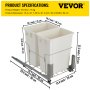 VEVOR Pull-Out Trash Can, 37Qt Double Bins, Under Mount Kitchen Waste Container with Soft-Close Slides, 44 lbs Load Capacity & Door-Mounted Brackets, Garbage Recycling Bin for Kitchen Cabinet, White
