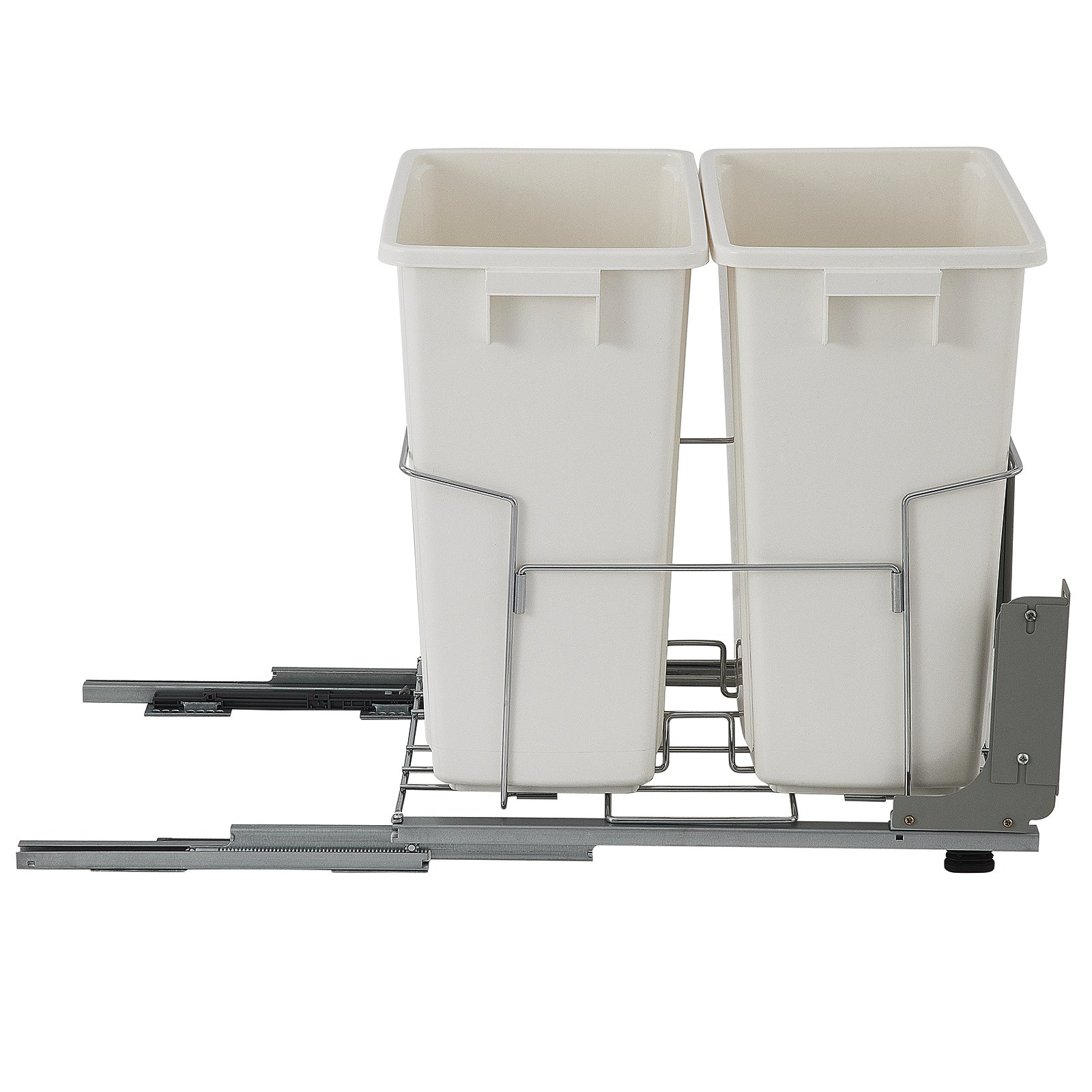 VEVOR Pull-Out Trash Can, 37Qt Double Bins, Under Mount Kitchen Waste Container with Soft-Close Slides, 44 lbs Load Capacity & Door-Mounted Brackets, Garbage Recycling Bin for Kitchen Cabinet, White