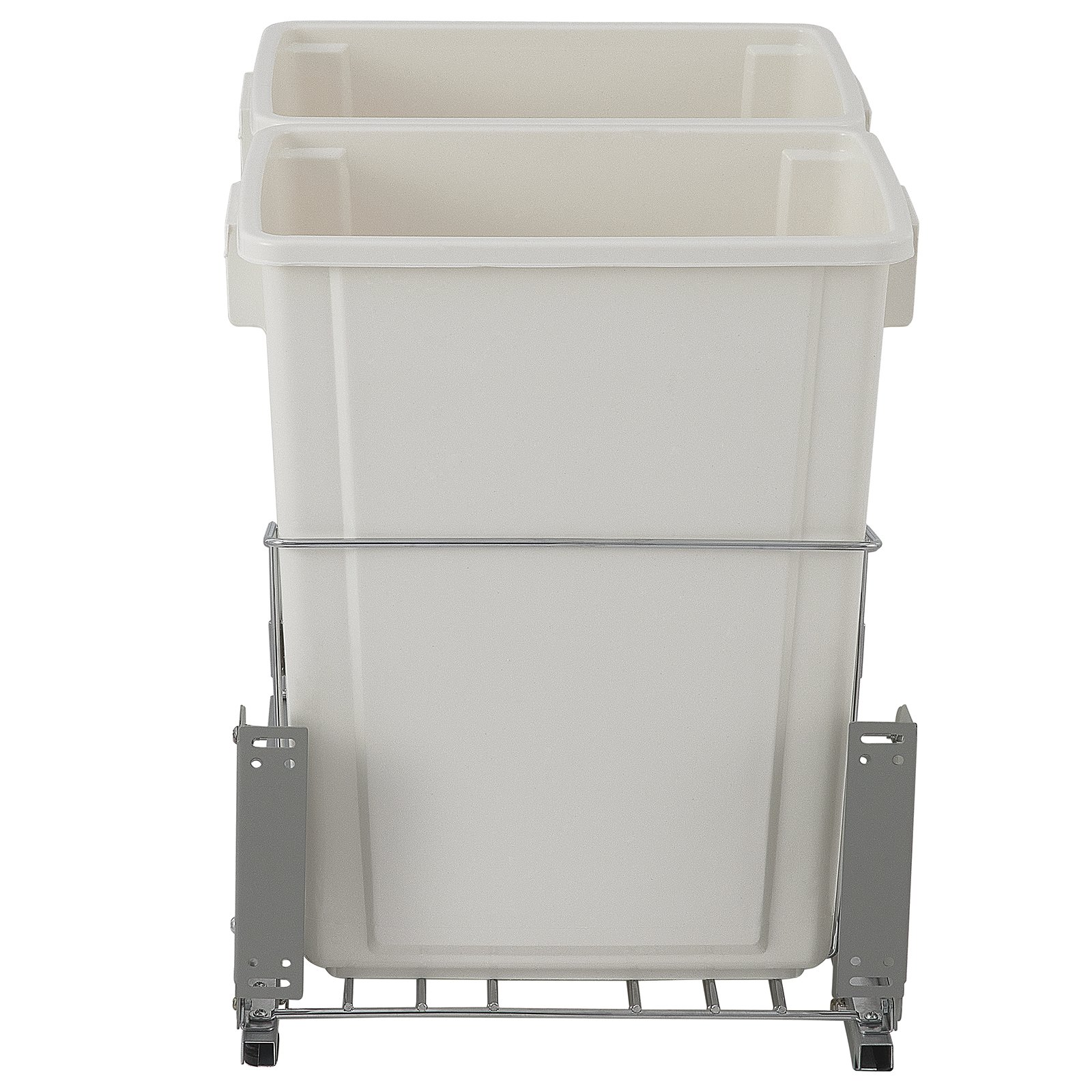 VEVOR Pull-Out Trash Can, 37Qt Double Bins, Under Mount Kitchen Waste Container with Soft-Close Slides, 44 lbs Load Capacity & Door-Mounted Brackets, Garbage Recycling Bin for Kitchen Cabinet, White