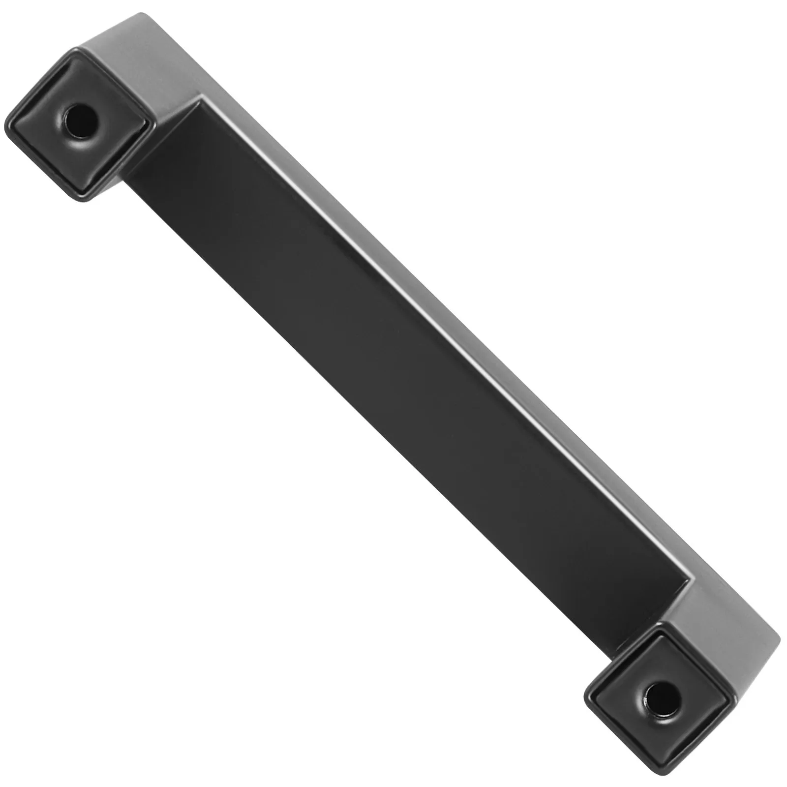 angled view of a sleek black VEVOR cabinet pull handle with square mounting bases.