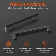 VEVOR 10 Pack Cabinet Pulls, 6.3in / 160mm Center to Center Slim Square Kitchen Cabinet Drawer, Stainless Steel Modern Kitchen Cupboard Door Handles for Kitchen Bathroom Bar Hardware Matte Black