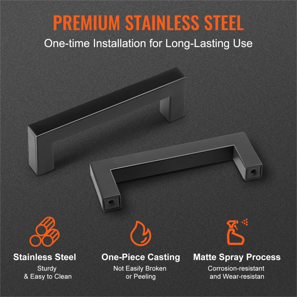 VEVOR cabinet pulls in premium stainless steel with matte finish, corrosion-resistant and durable.