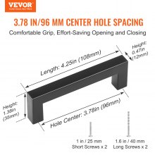 VEVOR 30 csomagos szekrénybehúzható, 3,86 hüvelykes / 96 mm-es, középről középre, vékony, négyzet alakú konyhai szekrényfiók, rozsdamentes acél modern konyhai szekrényajtó fogantyúi konyhához, fürdőszobai bárhoz Hardver matt fekete