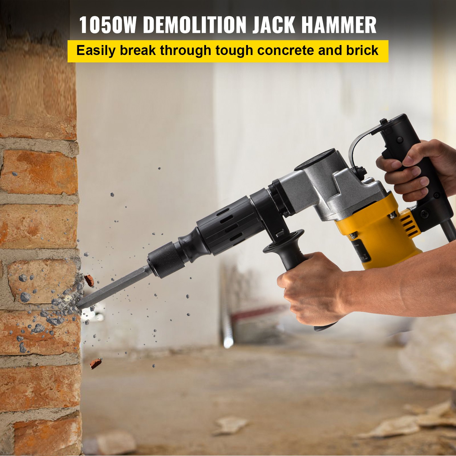 VEVOR Demolition Hammer, 0.67" 9.5 Amp Corded Concrete Breaker Accepts SDS-Plus Bits, 1050W Jack Hammer w/Flat and Point Chisel Bits & Case, 6.5 Joule Concrete Jack for Breaking tough Ground & Wall