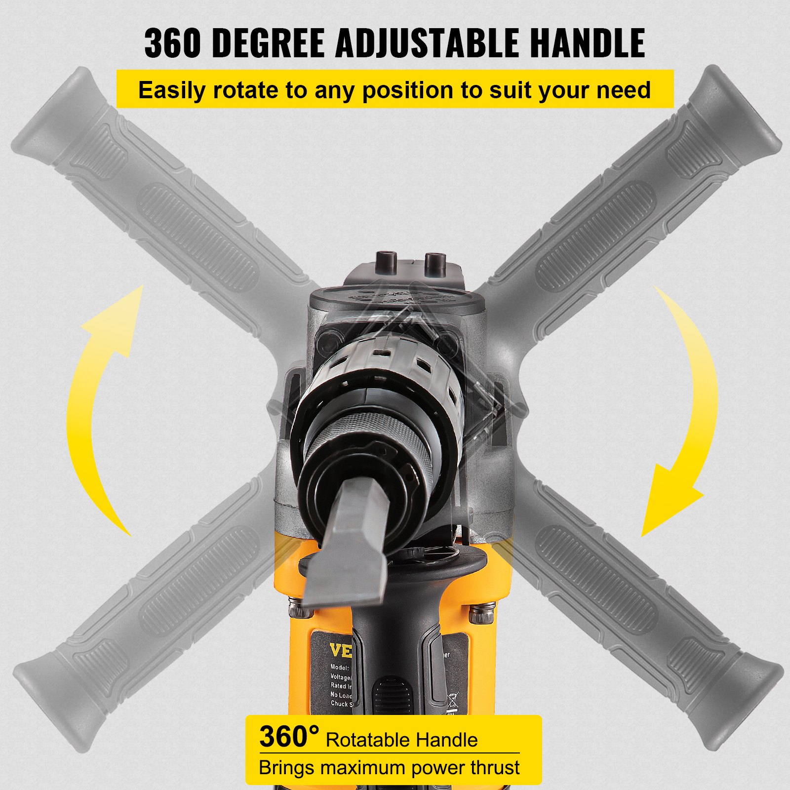 VEVOR Demolition Hammer, 0.67" 9.5 Amp Corded Concrete Breaker Accepts SDS-Plus Bits, 1050W Jack Hammer w/Flat and Point Chisel Bits & Case, 6.5 Joule Concrete Jack for Breaking tough Ground & Wall