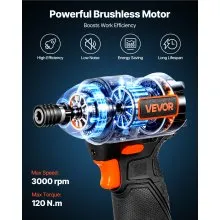 VEVOR Impact Driver, 1/4 Inch, 3000 RPM Max Speed, 12 V Brushless Motor, Electric Cordless Impact Driver Kit with Battery and Charger, 20 Bits, LED Work Light, for Furniture, Electrical, Home Repairs