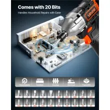 VEVOR Impact Driver, 1/4 Inch, 3000 RPM Max Speed, 12 V Brushless Motor, Electric Cordless Impact Driver Kit with Battery and Charger, 20 Bits, LED Work Light, for Furniture, Electrical, Home Repairs