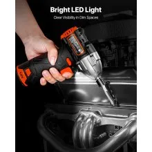 VEVOR Impact Driver, 1/4 Inch, 3000 RPM Max Speed, 12 V Brushless Motor, Electric Cordless Impact Driver Kit with Battery and Charger, 20 Bits, LED Work Light, for Furniture, Electrical, Home Repairs