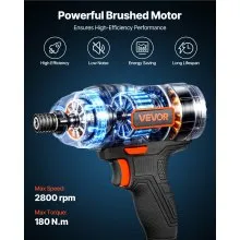 VEVOR Impact Driver, 1/4 Inch, 2800 RPM Max Speed, 20 V Powerful Motor, Electric Cordless Impact Driver Kit with Battery and Charger, 10 Bits, LED Work Light, for Furniture, Electrical, Home Repairs