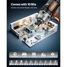 VEVOR Impact Driver, 1/4 Inch, 2800 RPM Max Speed, 20 V Powerful Motor, Electric Cordless Impact Driver Kit with Battery and Charger, 10 Bits, LED Work Light, for Furniture, Electrical, Home Repairs