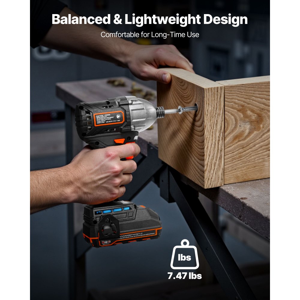 VEVOR Impact Driver, 1/4 Inch, 2800 RPM Max Speed, 20 V Brushless Motor, Electric Cordless Impact Driver Kit with Battery and Charger, 20 Bits, LED Work Light, for Furniture, Electrical, Home Repairs