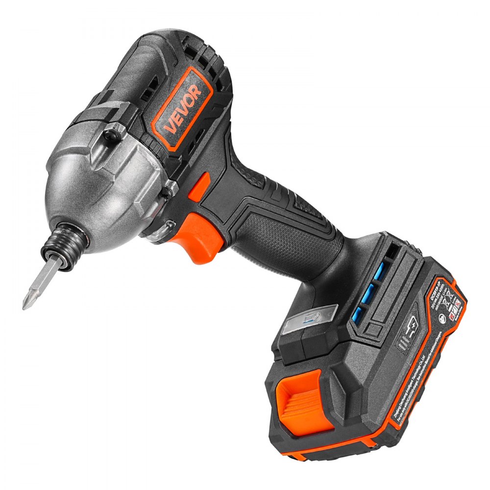 VEVOR Impact Driver, 1/4 Inch, 2800 RPM Max Speed, 20 V Brushless Motor, Electric Cordless Impact Driver Kit with Battery and Charger, 20 Bits, LED Work Light, for Furniture, Electrical, Home Repairs