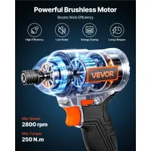 VEVOR Impact Driver, 1/4 Inch, 2800 RPM Max Speed, 20 V Brushless Motor, Electric Cordless Impact Driver Kit with Battery and Charger, 20 Bits, LED Work Light, for Furniture, Electrical, Home Repairs