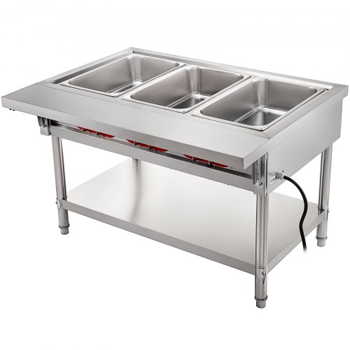 VEVOR Commercial Electric Food Warmer 3 Pot Steam Table Food Warmer 18 Quart/Pan with Lids with 7 Inch Cutting Board Food Grade Stainless Steel Steam Table Serving Counter 110V 1500W for Restaurant