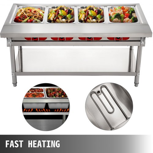 VEVOR Steam Table Food Warmer 4 Pot Steam Table Food Warmer 18 Quart/Pan with Lids with 7 Inch Cutting Board Commercial Electric Food Warmer Bain Marie Buffet Steam Serving Counter 110V 2000W
