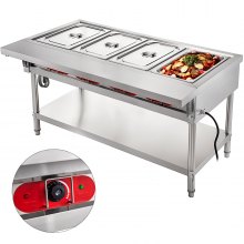 BENTISM Commercial Electric Food Warmer, 4-Pot Steam Table Food Warmer  0-100℃ with 4 Lockable Wheels, Professional Stainless Steel Material with  ETL Certification for Catering and Restaurants 