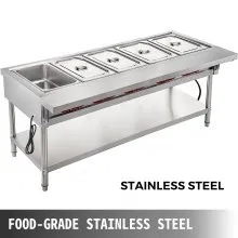 VEVOR Calentador de alimentos eléctrico comercial 5 ollas mesa de vapor calentador de alimentos 18 cuartos/sartén con tapas con tabla de cortar de 7 pulgadas mesa de vapor de acero inoxidable de grado alimenticio mostrador de servir 220 V 3750 W para restaurante