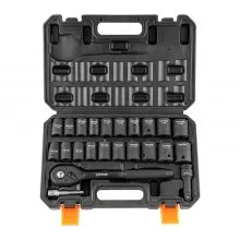 VEVOR 1/2" Drive Impact Socket Set, 23 Piece Socket Set SAE （7/16" -1"）& Metric 6 Point Cr-V Alloy Steel for Auto Repair with Ratchet Handle Rugged Construction Storage Case