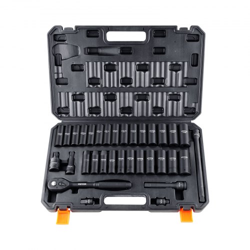 VEVOR 1/2" Drive Impact Socket Set, 33 Piece Socket Set SAE 3/8"-1" and Metric 10-24mm, 6 Point Cr-V Alloy Steel for Auto Repair, Easy-to-Read Size Markings, Rugged Construction, Includes Storage Case