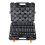 VEVOR impact socket set in a black carrying case with a variety of sockets and ratchet wrench.