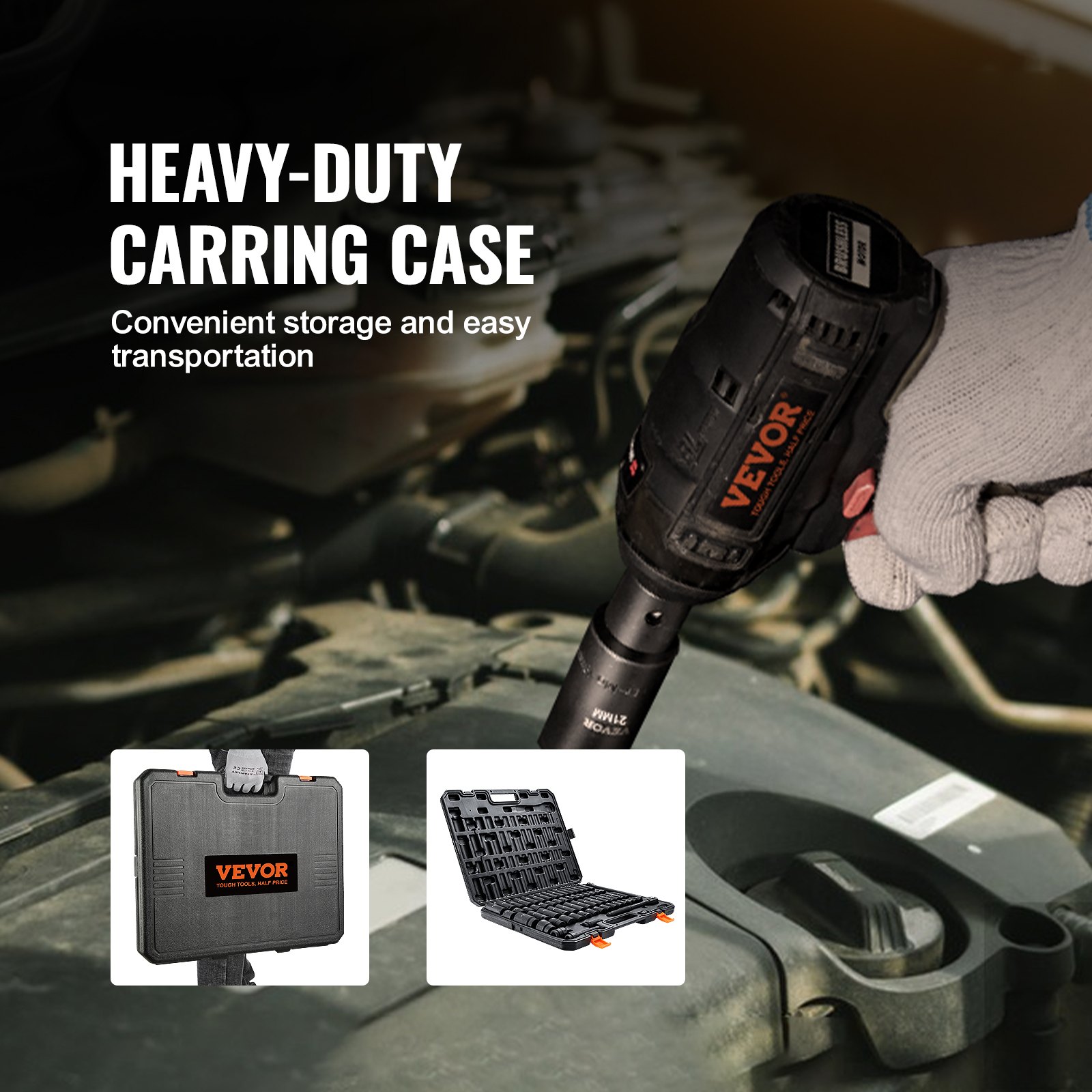 VEVOR impact socket set with heavy-duty carrying case in use, providing convenient storage.
