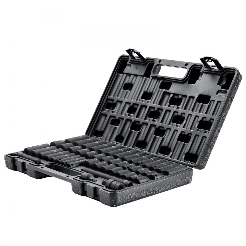 VEVOR 3/8" Drive Impact Socket Set, 48 Piece Socket Set SAE （5/16" -3/4"） & Metric （8-22mm）6 Point Cr-V Drive Extension Bar Universal Joint & Power Drill Adapter Includes Storage Case