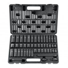 VEVOR 3/8" Drive Impact Socket Set, 48 Piece Socket Set SAE 5/16" -3/4" and Metric 8-22mm, 6 Point Cr-V Alloy Steel for Auto Repair, Easy-to-Read Markings, Rugged Construction, Includes Storage Case