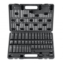 VEVOR 3/8" Drive Impact Socket Set, 48 Piece Socket Set SAE （5/16" -3/4"） & Metric （8-22mm）6 Point Cr-V Drive Extension Bar Universal Joint & Power Drill Adapter Includes Storage Case