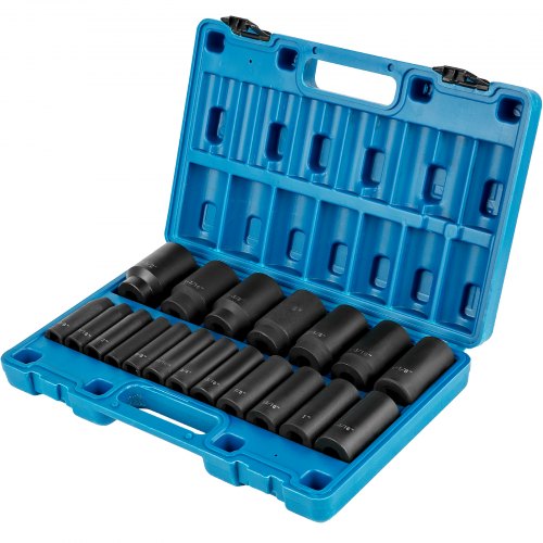 VEVOR Impact Socket Set 1/2 Inches 19 Piece Impact Sockets, Deep Socket, 6-Point Sockets, Rugged Construction, Cr-V, 1/2 Inches Drive Socket Set Impact 3/8 inch - 1-1/2 inch, with a Storage Cage