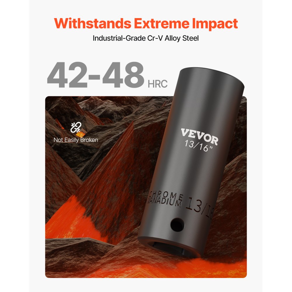 VEVOR Impact Socket Set, 1/2" 19 Piece Impact Sockets, Deep Socket, 6-Point Sockets, 1/2 Inches Drive Socket Set Impact 3/8 inch - 1-1/2 inch, Cr-V Rugged Construction, with a Storage Cage